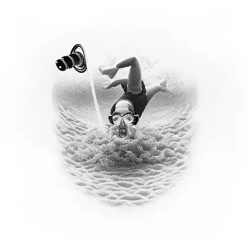 A realistic depiction of Rod Wave diving into a pool of marijuana leaves, with musical instruments floating around him tattoo design idea