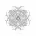 A cosmic starburst with intricate geometric patterns representing the principles of quantum physics tattoo design idea