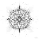 A cosmic starburst with intricate geometric patterns representing the principles of quantum physics tattoo design idea