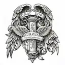 A tattoo design featuring your kids' names, Corey, Cole, Jesse, and Shiloh, intertwined with angel wings symbolizing your role as a Christian Dad tattoo design idea