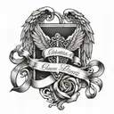 A tattoo design featuring your kids' names, Corey, Cole, Jesse, and Shiloh, intertwined with angel wings symbolizing your role as a Christian Dad tattoo design idea