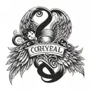 A tattoo design featuring your kids' names, Corey, Cole, Jesse, and Shiloh, intertwined with angel wings symbolizing your role as a Christian Dad tattoo design idea