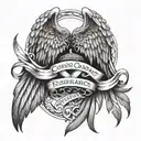A tattoo design featuring your kids' names, Corey, Cole, Jesse, and Shiloh, intertwined with angel wings symbolizing your role as a Christian Dad tattoo design idea