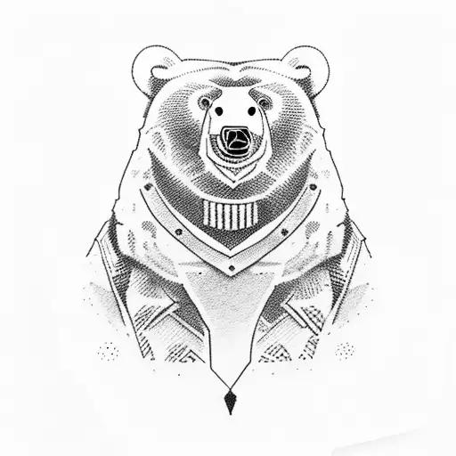 A standup comedian holding a pen as a microphone, surrounded by a crowd of bear spectators tattoo design idea