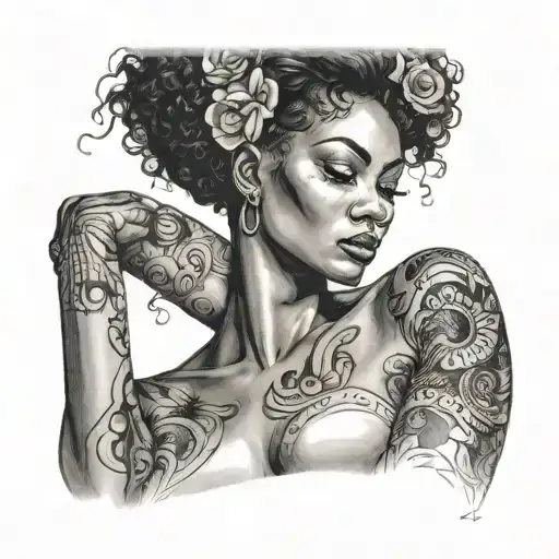 nude ebony woman posing tattoo design idea