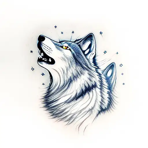 A wolf howling at a lightning storm tattoo design idea