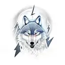 A wolf howling at a lightning storm tattoo design idea
