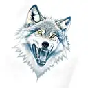 A wolf howling at a lightning storm tattoo design idea