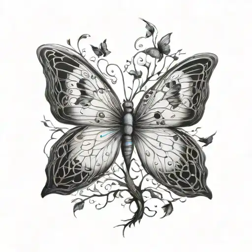 tree morphing into a butterfly emerging representing imagination tattoo design idea