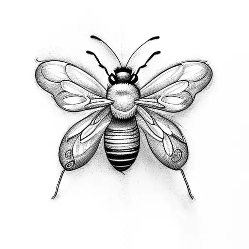 bees with flower and a butterfly tattoo design idea