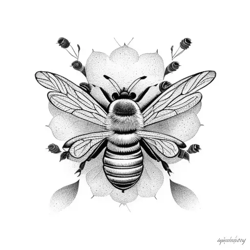 bees with flower and butterfly tattoo design idea