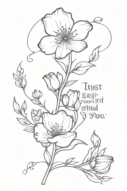 Flowers and a quote "trust I seek and I find in you" tattoo design idea