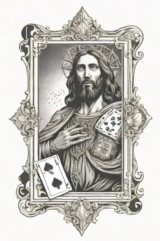 poker king card with Jesus sketch as the image tattoo design idea