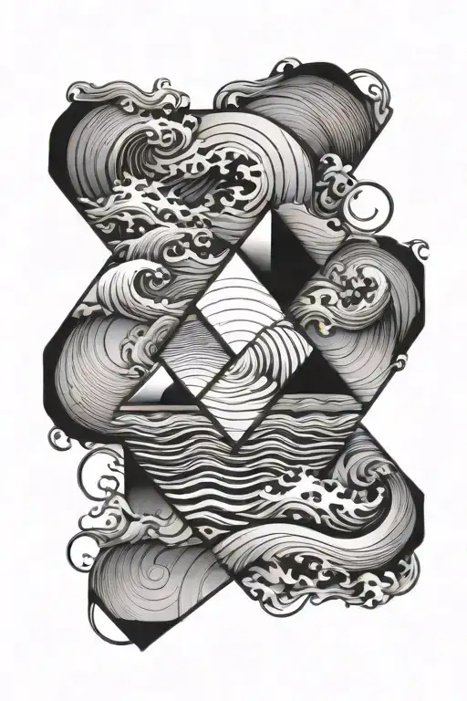 line geometry square and triangle with ocean waves tattoo design idea