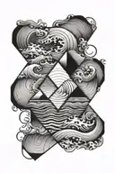 line geometry square and triangle with ocean waves tattoo design idea