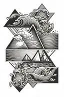 line geometry square and triangle with ocean waves tattoo design idea