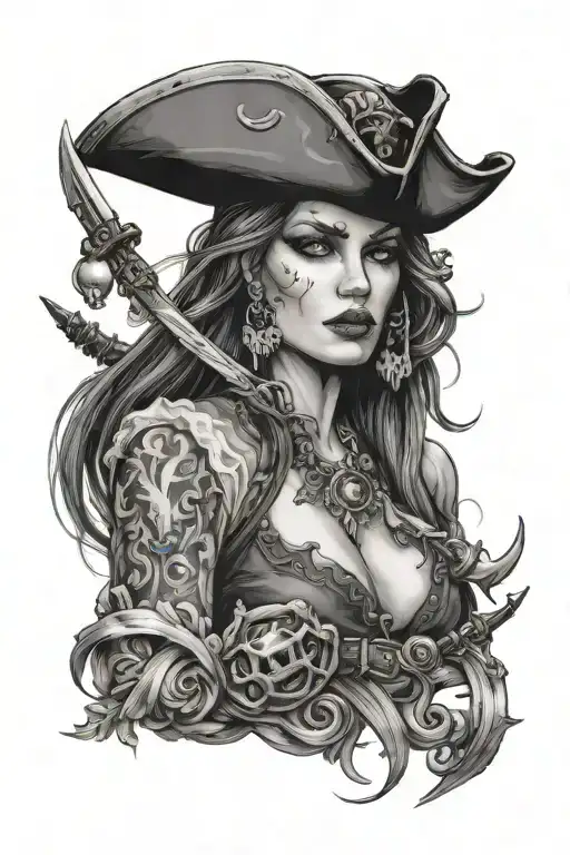 beautiful pirate woman tattoo design idea