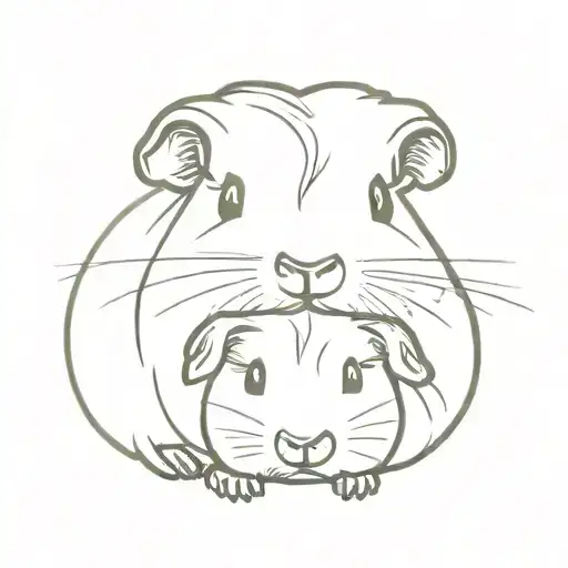 guinea pig with smooth fur and fluffy, nose to nose tattoo design idea