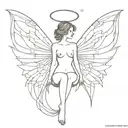 big wings with a butterfly and angel look and an outline of a woman's upper chest to thighs only no head and no full leg tattoo design idea