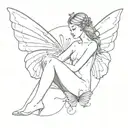 big wings with a butterfly and angel look and an outline of a woman's upper chest to thighs only no head and no full leg tattoo design idea