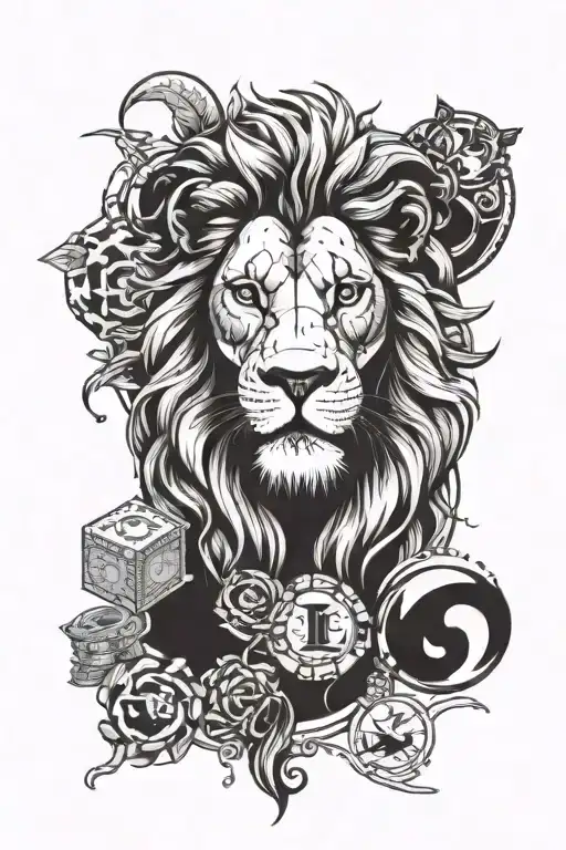 lion and money and god tattoo design idea