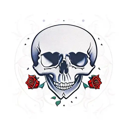 skull with roses, coffin in background, the words "die with memories not dreams"  tattoo design idea