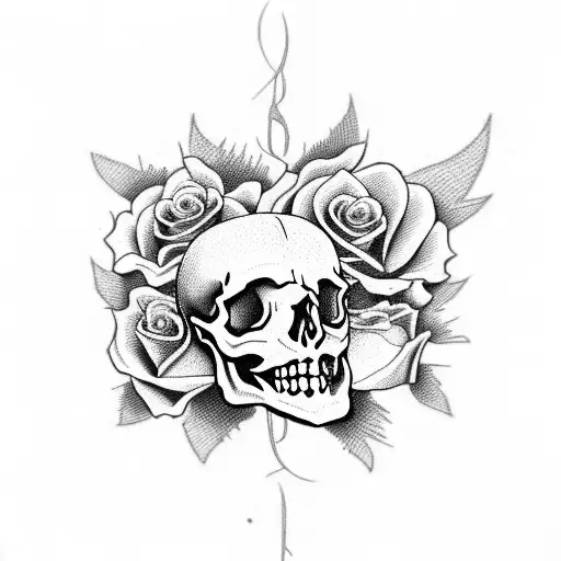 skull with roses, coffin in background, the words "die with memories not dreams"  tattoo design idea