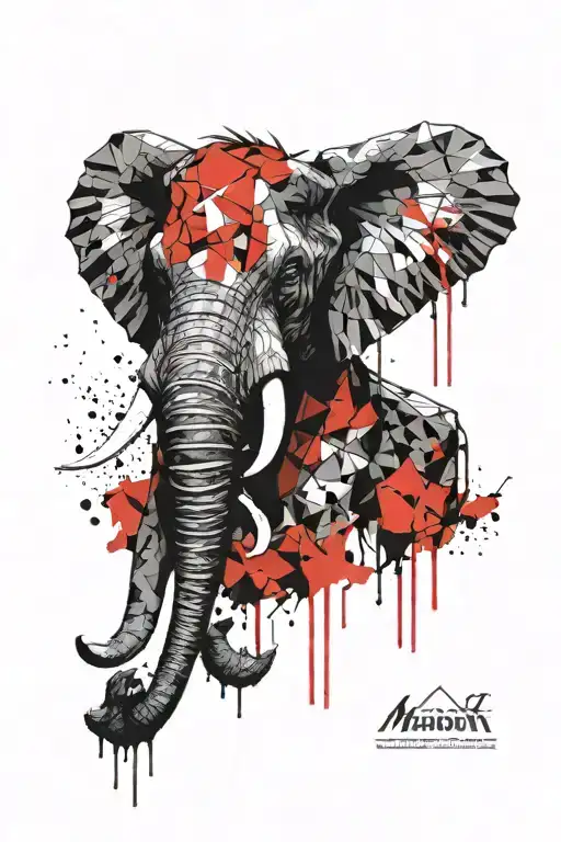 only black color mammoth head geometric design tattoo design idea