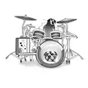 A pack of dogs jamming together on drums in a punk rock concert tattoo design idea