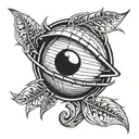 A fusion design of a cricket ball transforming into a fisher's hook, with subtle Asterix references, in a blackwork style tattoo design idea