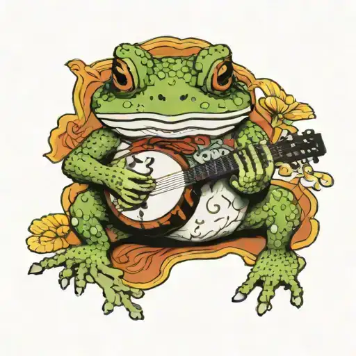 a toad playing a banjo crosslegged  tattoo design idea