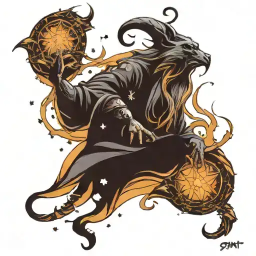 giant made of shadows and stars tattoo design idea