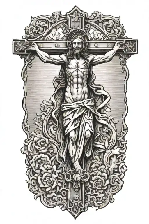 jesus hanging  on Catholic cross   tattoo design idea
