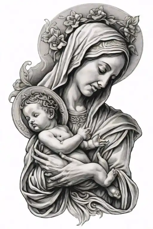 mother mary holding baby jesus  tattoo design idea