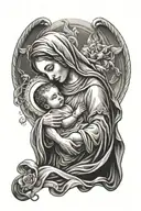 mother mary holding baby jesus praying tattoo design idea