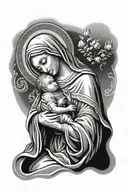 mother mary holding baby jesus praying tattoo design idea