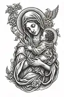 mother Mary holding baby Jesus  tattoo design idea