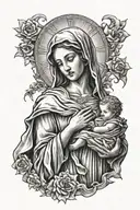 mother Mary holding baby Jesus  tattoo design idea
