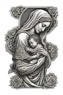 mother mary holding baby jesus  tattoo design idea