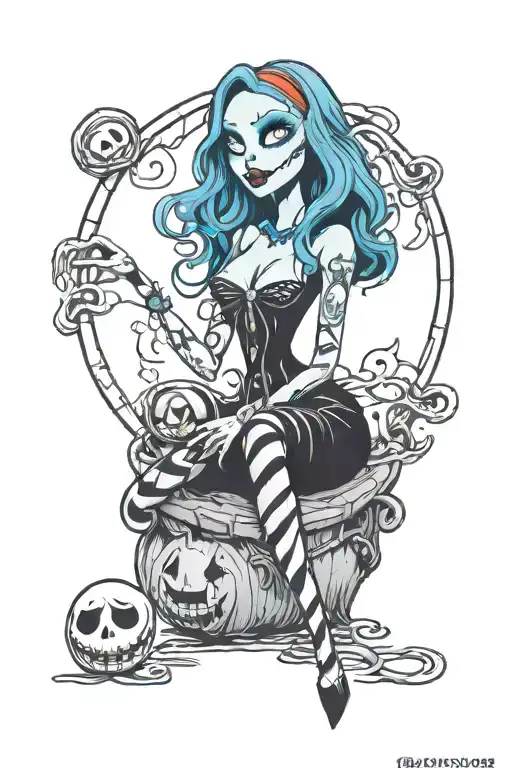 sexy sally nightmare before Christmas scene tattoo design idea
