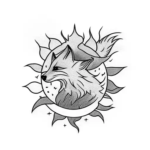 sun with the fox and ivy tattoo design idea