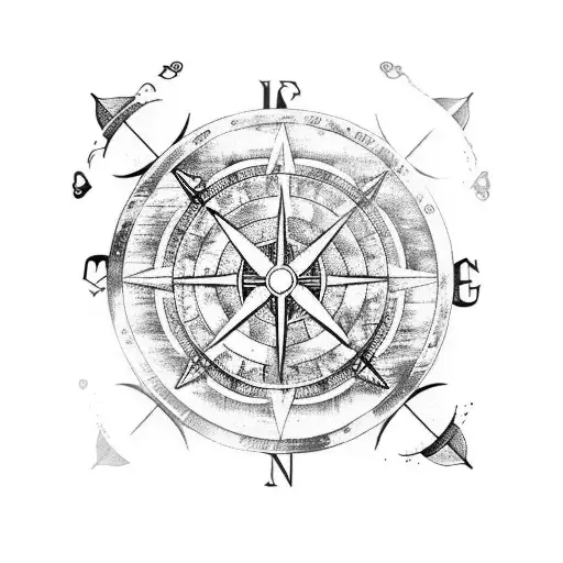 yin yang pirate brigantine ship compass trees ocean tattoo design idea