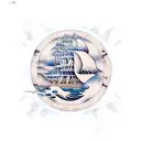 yin yang pirate brigantine ship trees ocean tattoo design idea