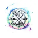 yin yang pirate brigantine ship trees ocean tattoo design idea