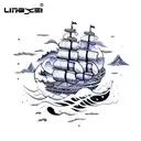 yin yang pirate ship ocean waves mountain  tattoo design idea