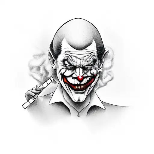 sad joker smoking a cigarette tattoo design idea