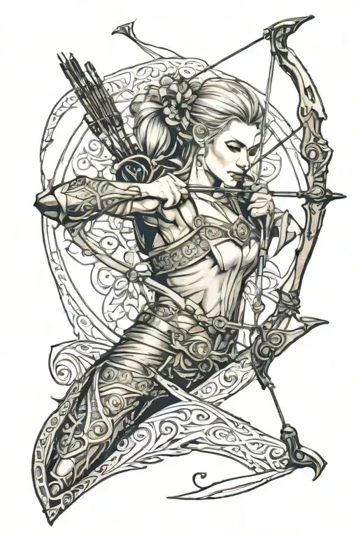 Elven archer with intricate bow design from LOTR tattoo design idea