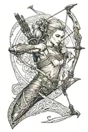 Elven archer with intricate bow design from LOTR tattoo design idea