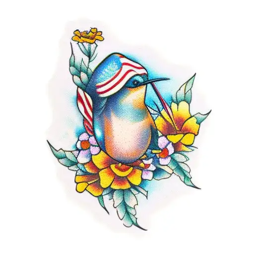 marigold with hummingbirds tattoo design idea