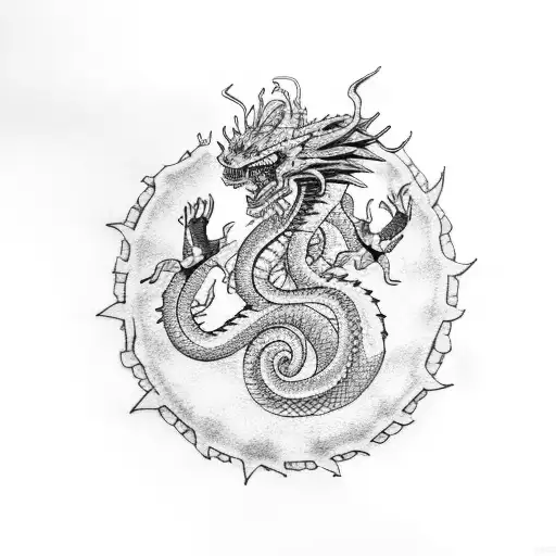 Shenron dragon with dragon balls tattoo design idea